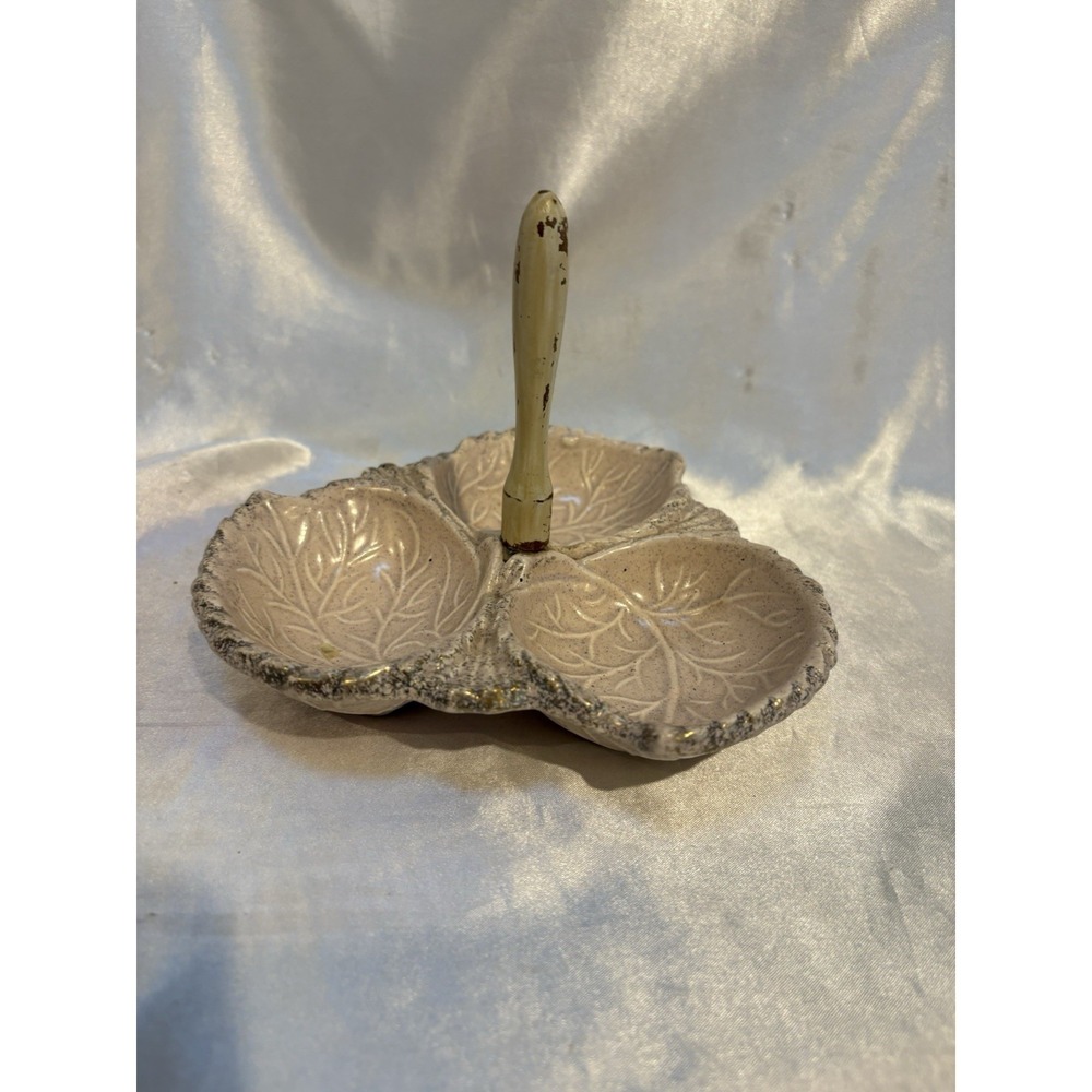 Vintage Pink 3 leaf Sectional Candy/Condiment Dish Pottery Made USA  7"